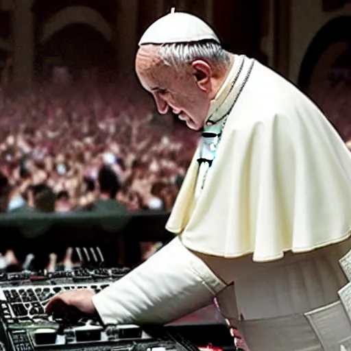 Image similar to the pope on the dj decks