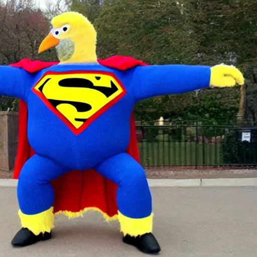 Image similar to Big Bird dressed as Superman