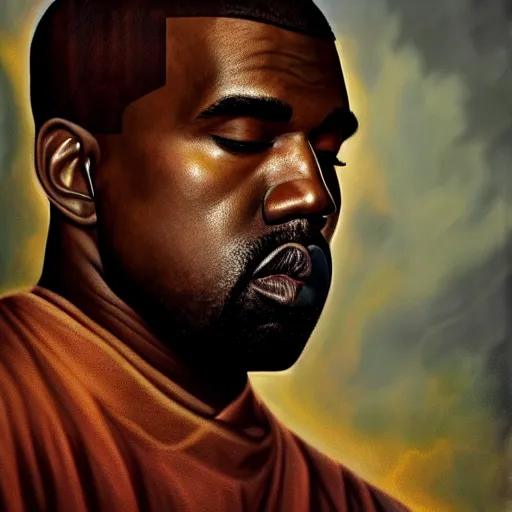 Image similar to majestic gracious archangel kanye west portrait, atmospheric lighting, painted, menacing, intricate, volumetric lighting, beautiful, rich deep colours masterpiece, golden hour, sharp focus, ultra detailed, by leesha hannigan, ross tran, thierry doizon, kai carpenter, ignacio fernandez rios