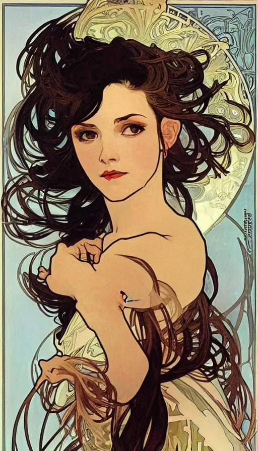 Image similar to portrait of tifa lockhart by alphonse mucha, james jean, manuel sanjulian, sharp focus, illustration