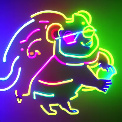 Prompt: cyberpunk hamster made of glowing rainbow neon lights holding a rainbow gem crystal, light reflection, 8 k, hd, logo