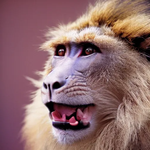 Prompt: An Award winning photo of a Half Monkey Half Lion hybrid, 4K, , cinestill 800, Noctilux 50mm