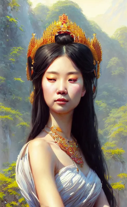 Image similar to a beautiful taiwan goddess with sundress with jewelry | | winter, realistic shaded, unpleasant face, good looking, fine details, realistic shaded lighting poster by greg rutkowski, magali villeneuve, artgerm, jeremy lipkin and michael garmash and macoto takahashi