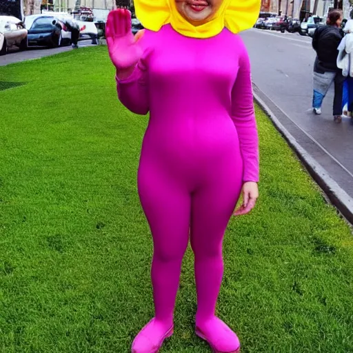 Image similar to beautiful woman dressed as a teletubbie