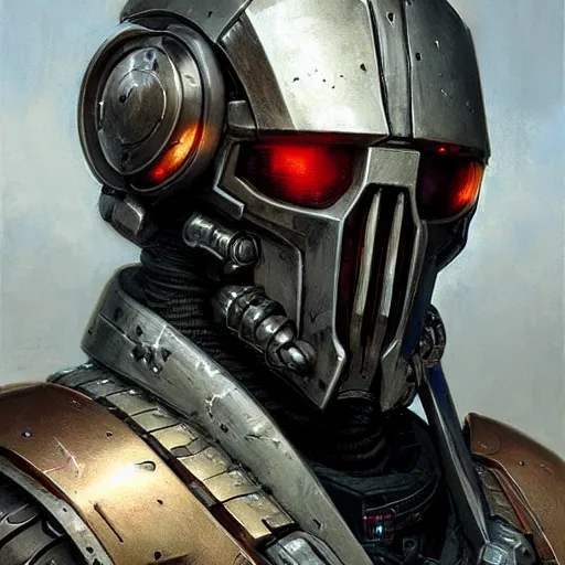 Image similar to the doomslayer as a realistic scifi cyberpunk knight, closeup portrait art by donato giancola and greg rutkowski, vintage retro scifi, realistic face, digital art, trending on artstation, symmetry!!!