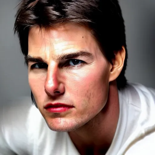 Prompt: a portrait photo of 20 year old tom cruise, with a sad expression, looking forward