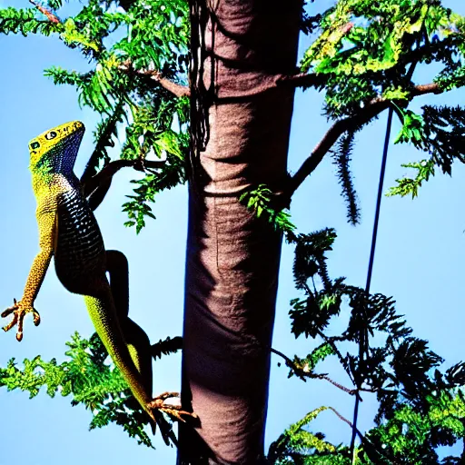 Prompt: tree climbing a lizard