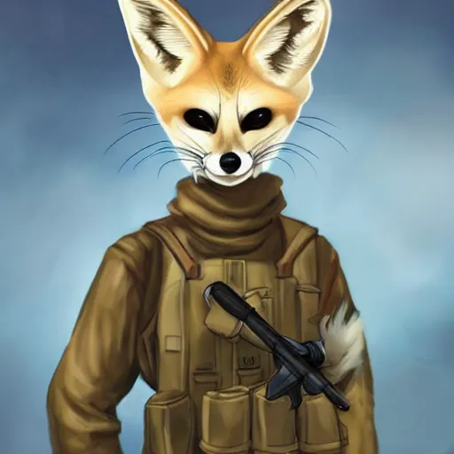 Image similar to Fennec Fox as a Soldier, Artstation, Digital Art, Award Winning Masterpiece,