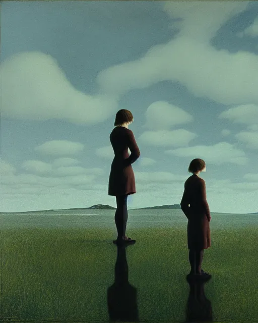 Image similar to two, in the void, by the mirror, station, alex colville, otto mueller, stephen conroy, andrew newell wyeth, daniel maidman octane rendering