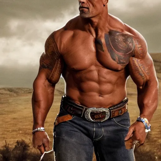 Image similar to Dwayne Johnson as cowboy