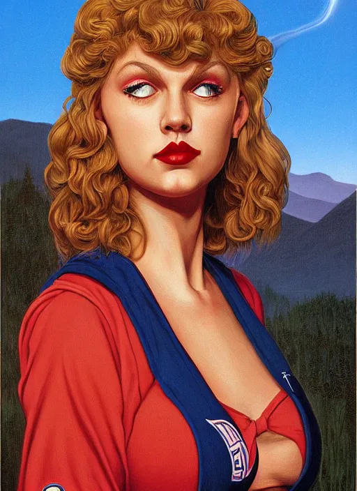 Prompt: portrait of talyor swift cheerleader, twin peaks poster art, from scene from twin peaks, by michael whelan, rossetti bouguereau, artgerm, retro, nostalgic, old fashioned