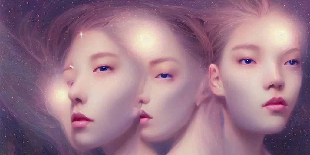 Image similar to breathtaking delicate detailed concept art painting beauty faces with starry night inside, by hsiao - ron cheng, bizarre compositions, exquisite detail, pastel colors, 8 k