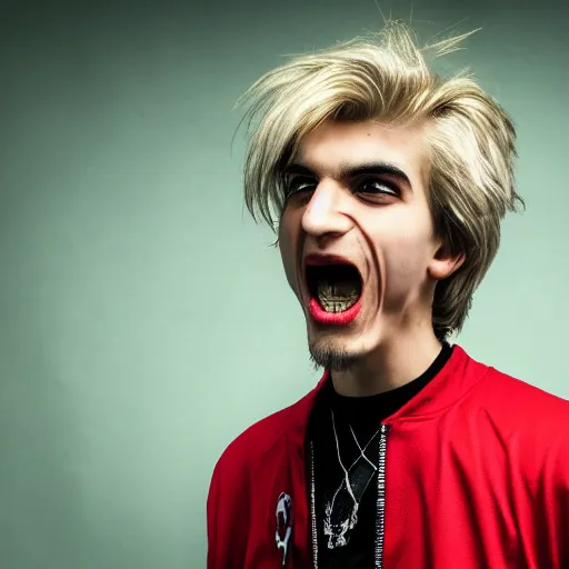 Prompt: xqc in a satanic metal band, 4k, high detail, high-resolution photograph, professional photography, ultra-detail