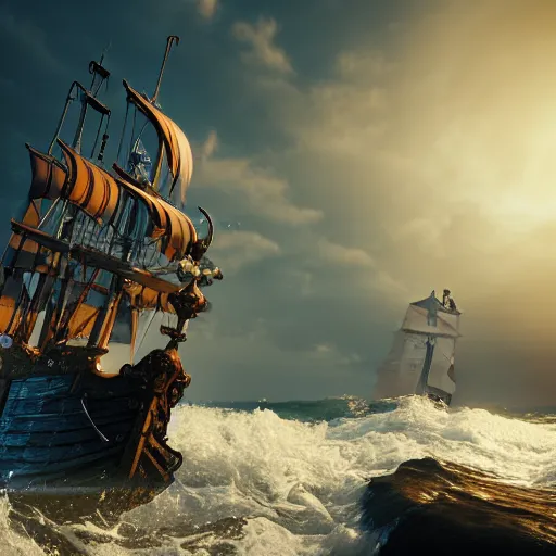 Image similar to sirens capturing a pirate ship, highly detailed, photorealistic portrait, bright studio setting, studio lighting, crisp quality and light reflections, unreal engine 5 quality render