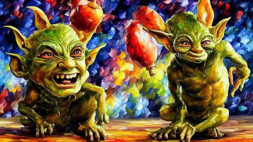 Image similar to A beautiful, highly detailed, very realistic oil painting of a goblin oil painting by Afremov.