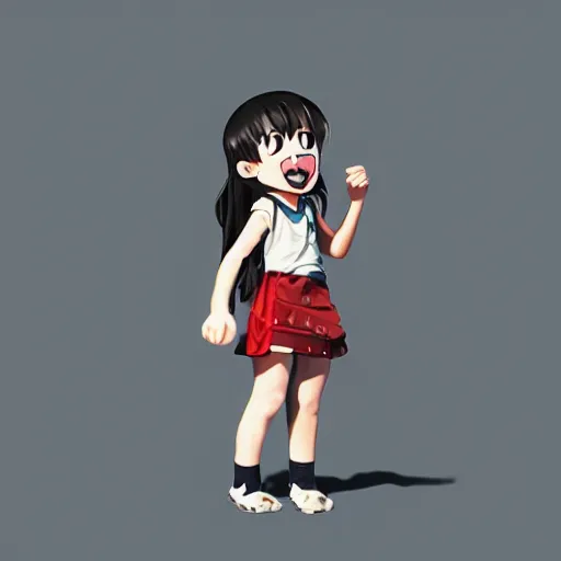 Image similar to a young girl yelling after she hurts her foot stepping on a lego, anime, drawn, artstation, wlop