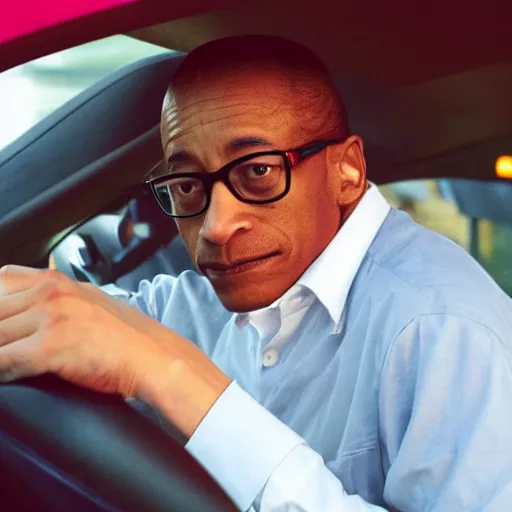 Prompt: Gus Fring sitting at a mcdonalds drive thru