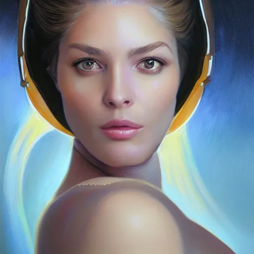 Image similar to portrait of very beautiful woman with a large obvious scar across her cheek and lips, very very beautiful, wearing futurist spacesuit space armor, Alexandria's genesis, chin-length hair, bored, illustration, soft lighting, soft details, hyper realism, high detailed, painting oil on canvas by mark arian by artgerm, trending on artstation, 4k, 8k, HD