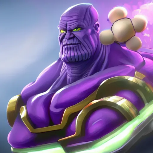 Prompt: Thanos as a new character in Mario Kart Tour, artstation,concept art, hyperdetalied,