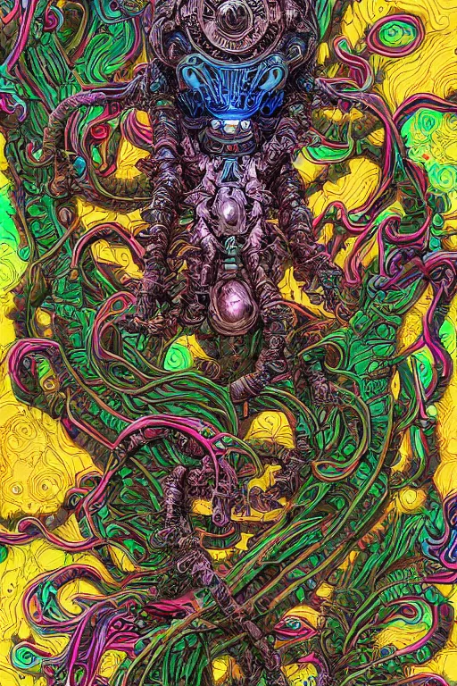 Image similar to creature sushi roots cactus elemental flush of force nature micro world fluo light deepdream a wild amazing steampunk baroque ancient alien creature, intricate detail, colorful digital painting that looks like it is from borderlands and by feng zhu and loish and laurie greasley, victo ngai, andreas rocha, john harris