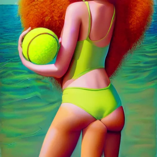 Image similar to Lofi vaporwave portrait beautiful tennis ball monster diva model, dress, bikini, chalk, Pixar style, Tristan Eaton, Stanley Artgerm, Tom Bagshaw, Basil Gogos