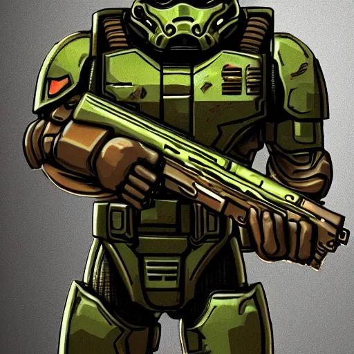 Prompt: doomguy from doom 2, photography