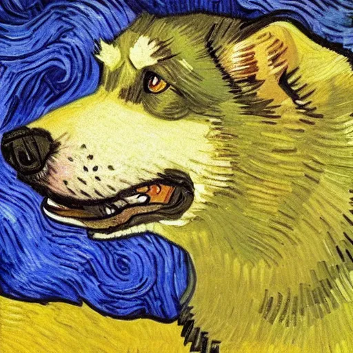 Image similar to retarded wolf portrait, van gogh