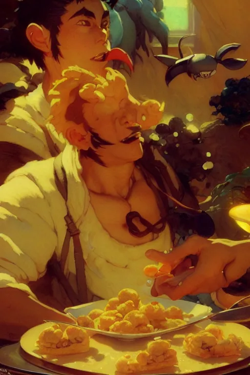 Image similar to nugget, food design, dynamic lighting, by studio ghibli, painting by gaston bussiere, craig mullins, j. c. leyendecker, tom of finland