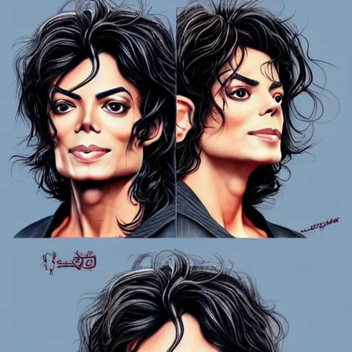 Prompt: michael jackson as saint. facial features, symmetrical anatomy, hyperdetailed, coloured comic, baroque, pop punk art style, fantasy, body features, posse features, without duplication, art by artgerm and ilya kuvshinov and vinicius gud and gustavo zambelli, intricate.