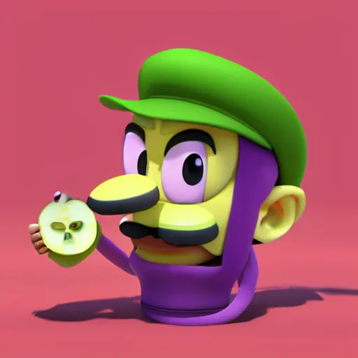 Prompt: waluigi eating apple, 3 d digital painting, cgsociety, artwork, 8 k, hyperdetalied,