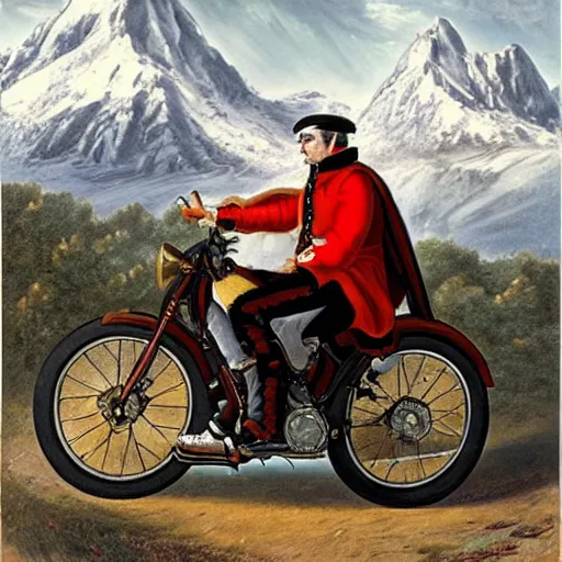 Image similar to napoleon crossing the alps on a harley davidson