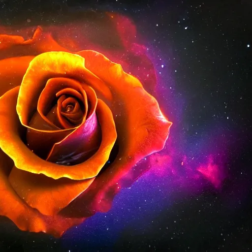 Prompt: award - winning macro of a beautiful rose made of nebulae and molten lava on black background by harold davis, georgia o'keeffe and harold feinstein, highly detailed, hyper - realistic, inner glow, trending on deviantart, artstation and flickr, nasa space photography, national geographic