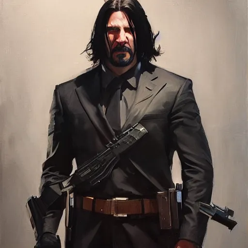 Image similar to greg manchess portrait painting of partially armored john wick as overwatch character, medium shot, asymmetrical, profile picture, organic painting, sunny day, matte painting, bold shapes, hard edges, street art, trending on artstation, by huang guangjian, gil elvgren, ruan jia, greg rutkowski, gaston bussiere