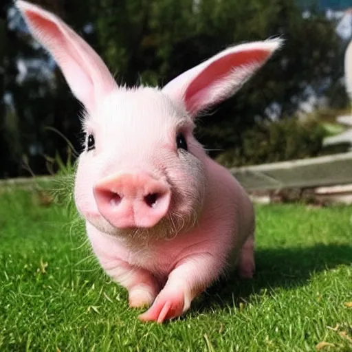 Prompt: half miniature pig, half bunny, baby animal, cute, adorable