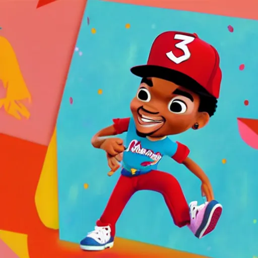 Image similar to a tv still of Chance The Rapper starring in a 2006 Pixar Animated movie