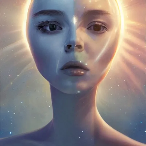 Prompt: sci - fi, close - up, 3 d, moon rays, night, thoughtful fashion model face, cinematic, clouds, sun rays, vogue cover style, poster art, blue mood, realistic painting, intricate oil painting, high detail illustration, figurative art, multiple exposure, poster art, 3 d, by tooth wu and wlop and beeple and greg rutkowski