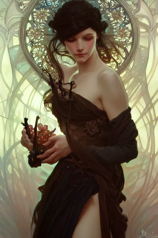 Image similar to translucent, dark fantasy, intricate, elegant, highly detailed, digital painting, artstation, concept art, matte, sharp focus, illustration, art by artgerm and alphonse mucha