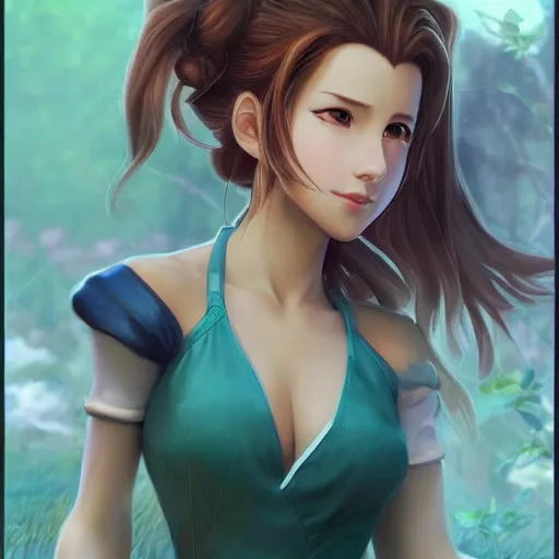 Image similar to aerith gainsborough by nick silva, ja mong, digital, trending artstation