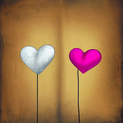 Image similar to two old phones side by side, little hearts in the air, digital art