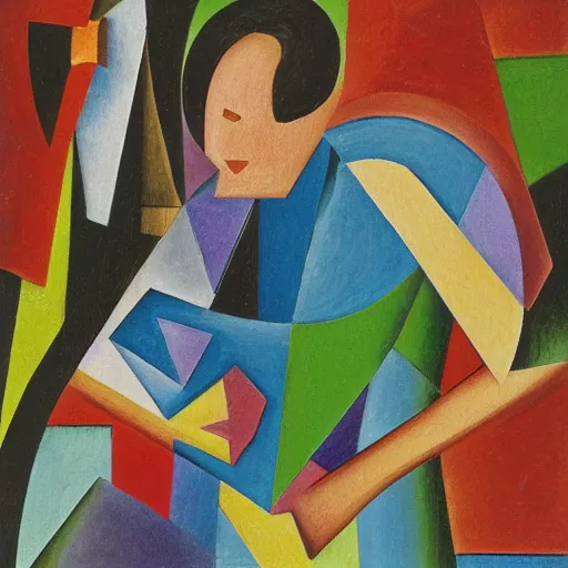 Image similar to self portrait of an accomplished artist, cubism