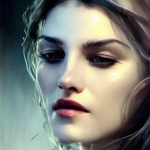 Image similar to beautiful close up portrait vampire, elegant, detailed. epic cinematic hyperrealism masterpiece. realistic poster with shaded lighting by craig mallismo, artgerm, jeremy lipkin and michael garmash, unreal engine, radiant light, detailed and complex environment, digital art, art station trends, detailed faces, detailed eyes