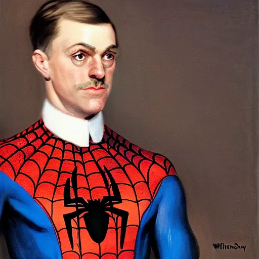 Image similar to portrait of spiderman as the german chancellor, 1 9 3 5, military uniform, oil on canvas by william sidney mount, trending on artstation