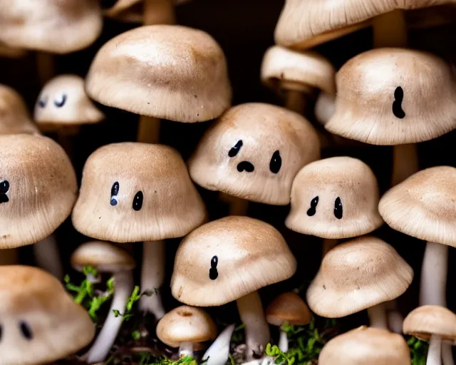 Prompt: mushrooms with happy faces on them