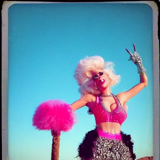 Image similar to drag queen pink paradise in desert, polaroid photo, perfect photo, photo pinterest