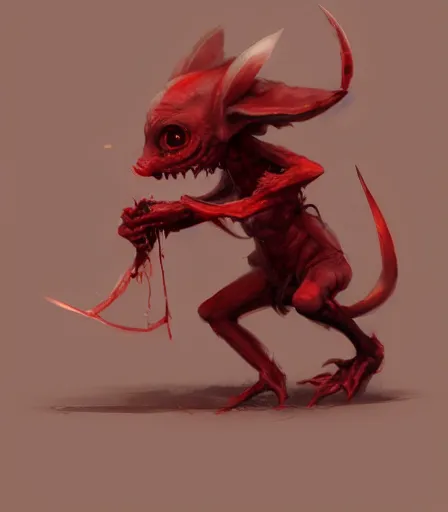 Image similar to Concept art of an adorable blood gremlin, by Stanley Artgerm Lau, WLOP, Rossdraws, James Jean, Andrei Riabovitchev, Marc Simonetti, and Greg Rutkowski, trending on artstation