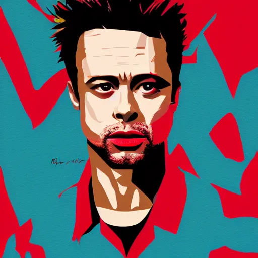 Image similar to portrait of tyler durden from movie fight club, highly detailed, centered, solid color background, digital painting