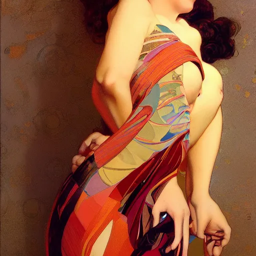 Image similar to modern woman | hyperrealistic | rubenesque | action pose | digital painting | trending on artstation | pinup portrait | clean | illustration | dressed | unreal engine 5 | 8 k resolution | by greg rutkowski alphonse mucha gustav klimt and mel ramos