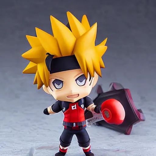 Image similar to high quality portrait flat matte painting of cute Bakugou Katsuki in the style of nendoroid and manga My Hero Academia , flat anime style, thick painting, medium close-up