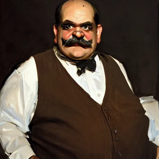 Image similar to painting of wario by sargent and leyendecker