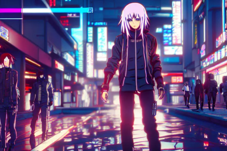 Image similar to anime cyberpunk 2077 anime series screenshot, perfect faces, fine details
